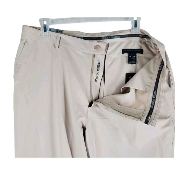 Under Armour Team Sideline Pants Chino Mens 40 Beige Khaki Loose Fit Unhemmed - Picture 5 of 13